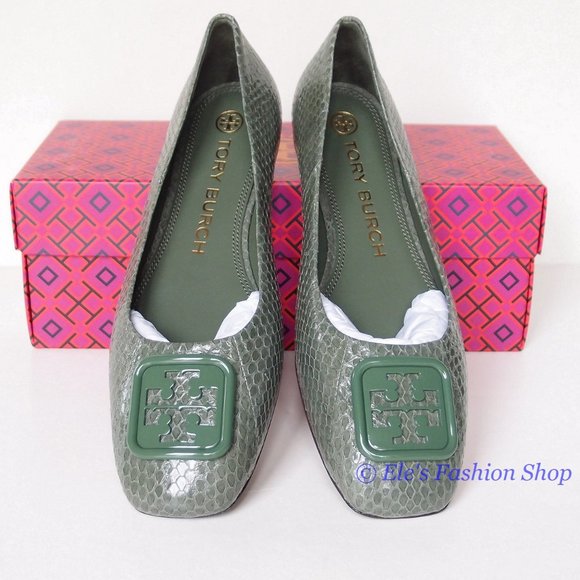 NIB Tory Burch Georgia Ballet Snake Embossed Leather Palm Leaf Green US 9 AUTHNT - Picture 6 of 16